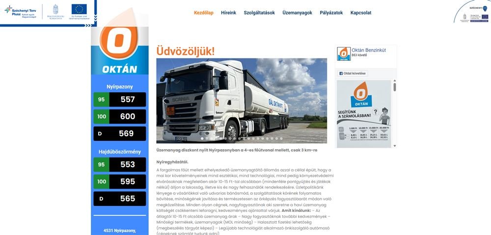Oktán benzinkút — referencia weboldal